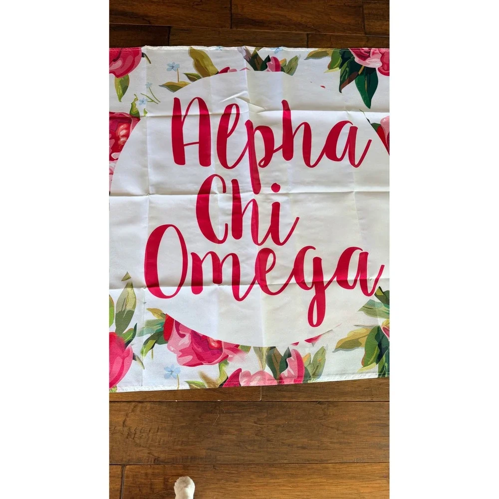 Alpha Chi Omega Floral Sorority 3'x5' Flag Banner Dorm Decor Pink White